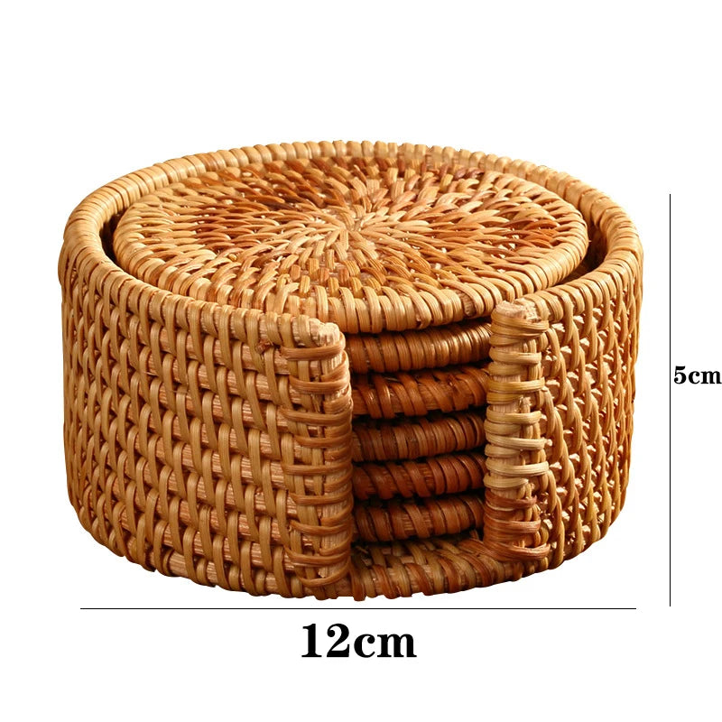 Conjunto de 1 a 6 Peças - Porta-Copos Redondo de Rattan Natural de 8-20cm