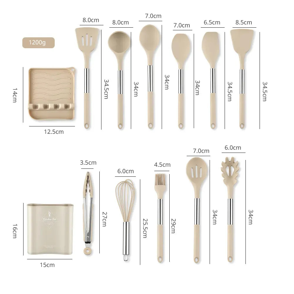 Conjunto de Utensílios de Cozinha em Silicone com 13 Peças