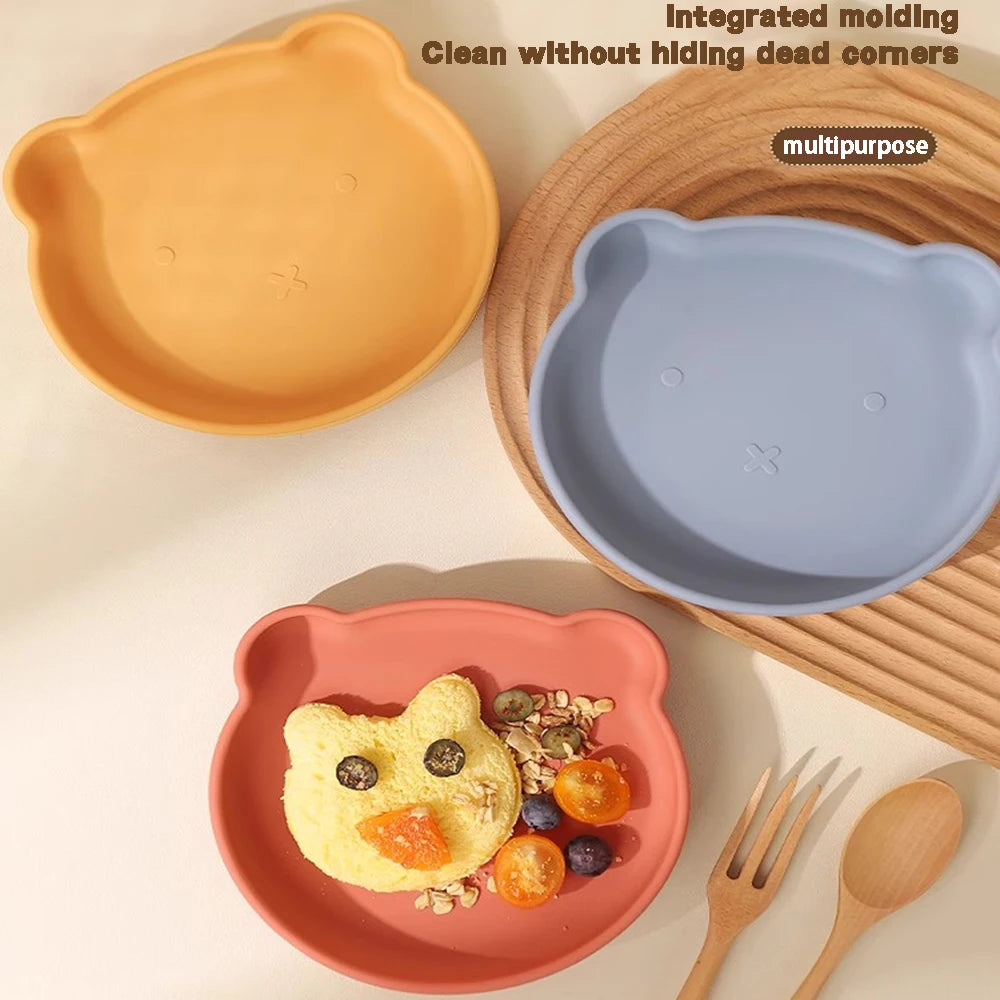 Prato de Jantar de Silicone para Crianças - Design Divertido e Seguro