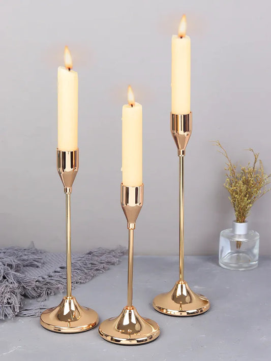 Conjunto de 3 Peças - Suportes de Velas em Metal Estilo Europeu